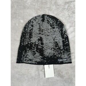 Calvin Klein Beanie Hat Black Gray Knit Logo Winter Acrylic Unisex